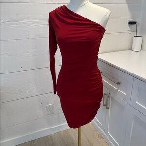 NWT Susana Monaco Red One Shoulder Ruched Bodycon Dress Small Cocktail Party
